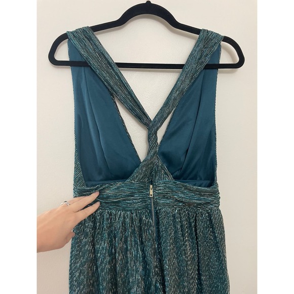 Lulus Ailey Gold and Teal Blue Skater Party Sparkle Cocktail Mini Dress‎ L - Picture 6 of 12